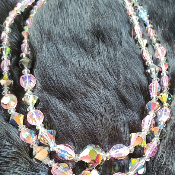 Vintage 50s/60s Double Strand Aurora Borealis Crystal Necklace - Picture 5 of 7